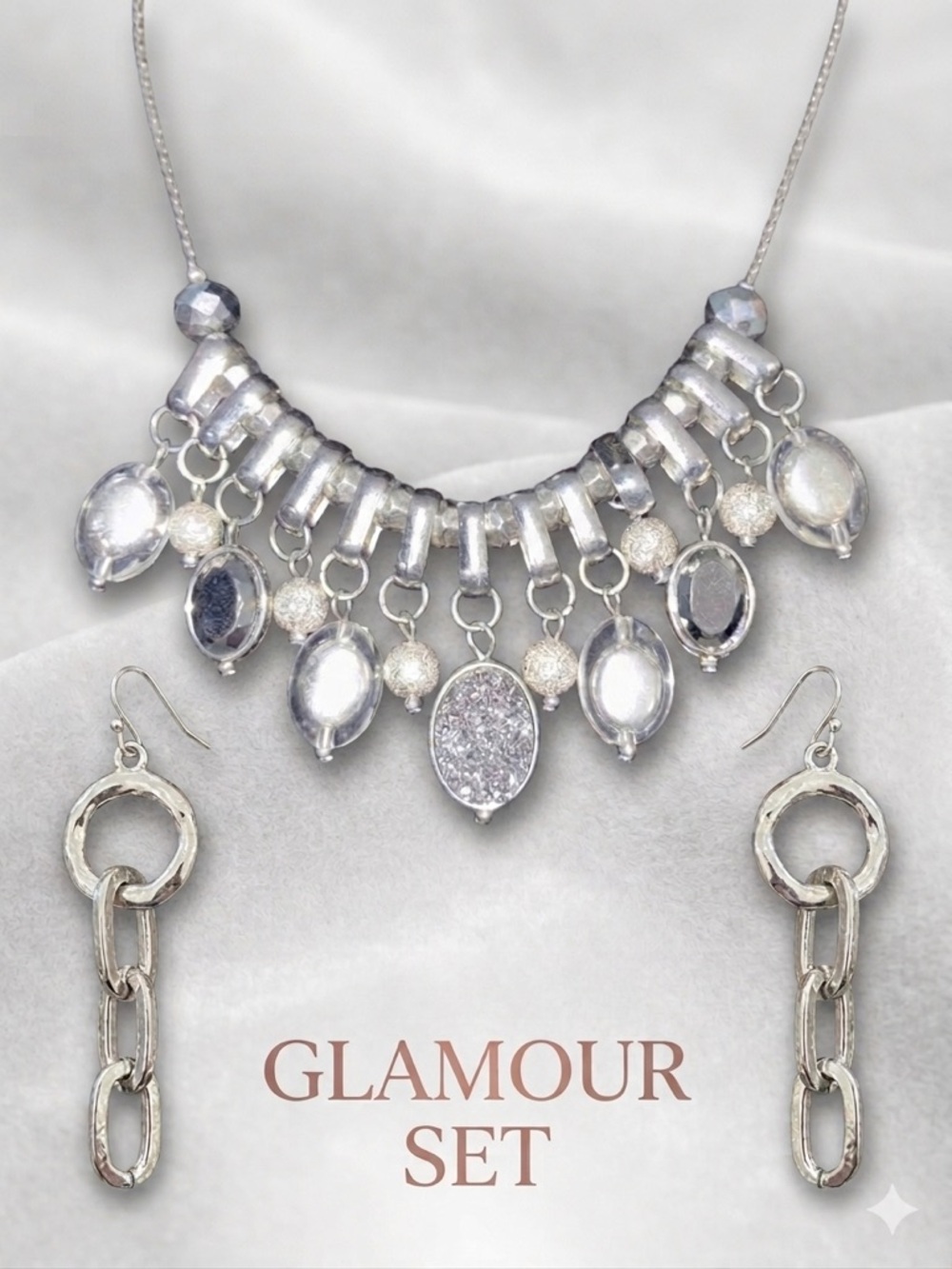 Glamour Statement Necklace & Dangle Earring Set